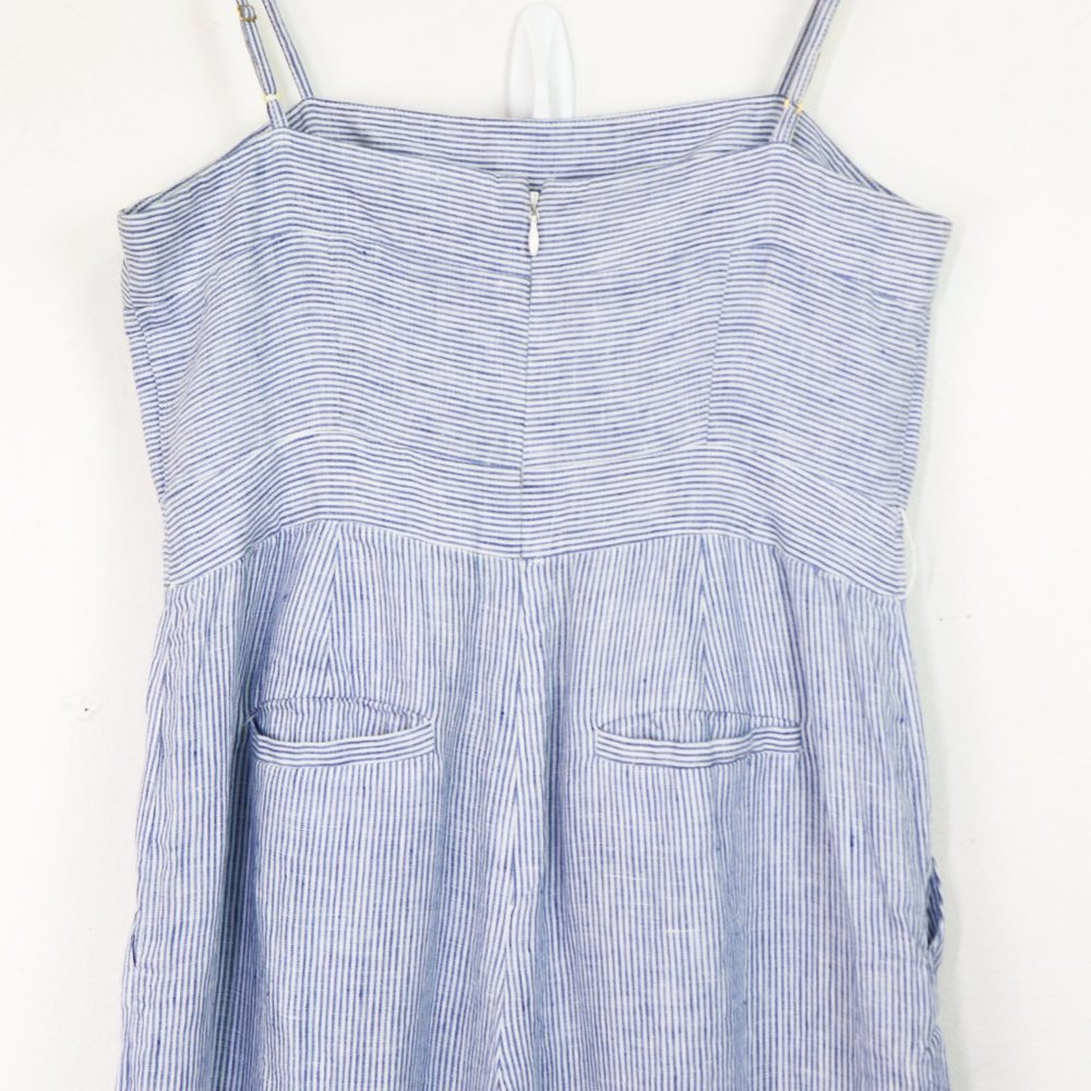 J. Crew Petite Linen Striped Jumpsuit Sleeveless Wide Leg Pinstripe Blue White 2 - Picture 6 of 7